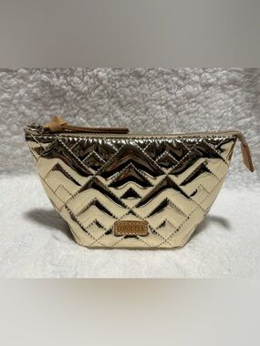 ❤️SOLD❤️ Consuela Medium Gold Chevron Quilted Cosmetic Tool Kit Pouch